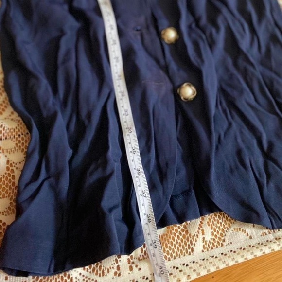 Betsys Things Vintage Navy Blue Midi Dress Embroidered Collar Pearl Button Front - Picture 4 of 4